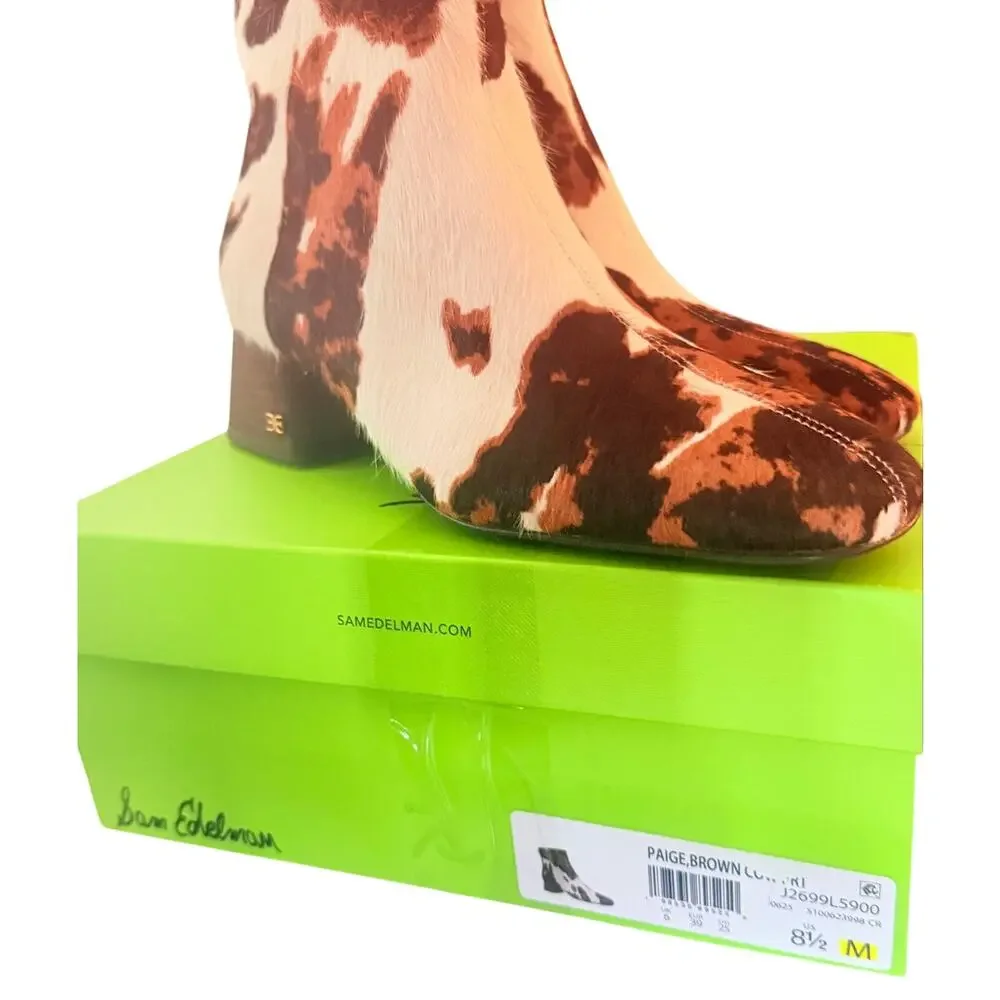 Sam Edelman PAIGE Calf Hair Cow Print Ankle Booties NIB Size 8.5